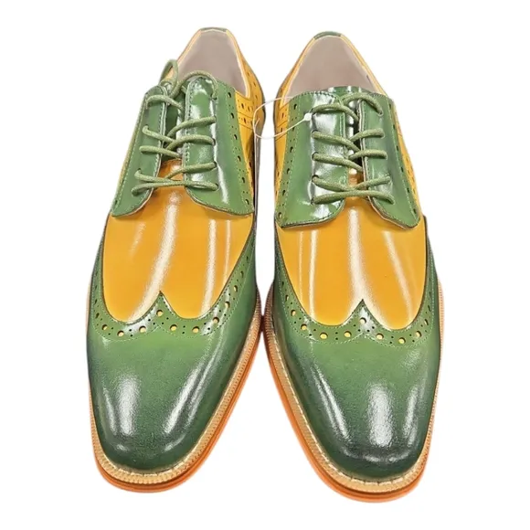 GIOVANNI MEN'S GREEN/SCOTCH LEATHER WING TIP DRESS SHOE. TROY.