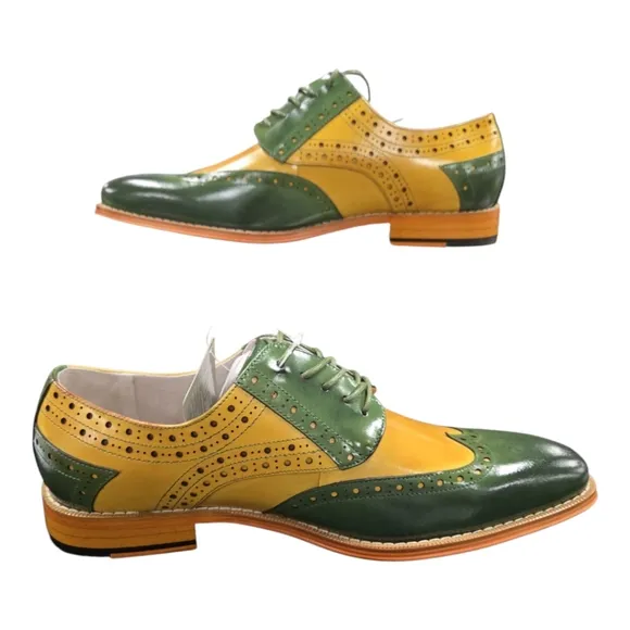 GIOVANNI MEN'S GREEN/SCOTCH LEATHER WING TIP DRESS SHOE. TROY.