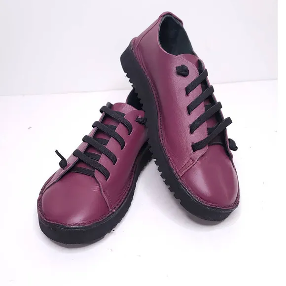 GITA Women's Purple Leather Ergonomic Slip On Sneakers Size 40 Elastic Strings