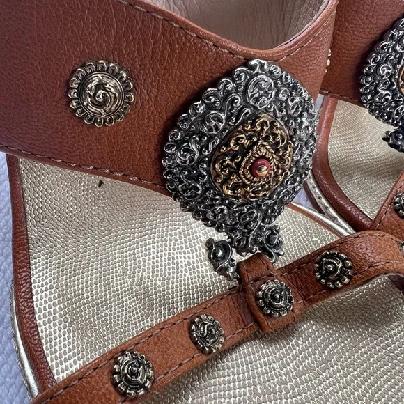 Giuseppe Zanotti Leather Heeled Sandals Jeweled Size 6 brown