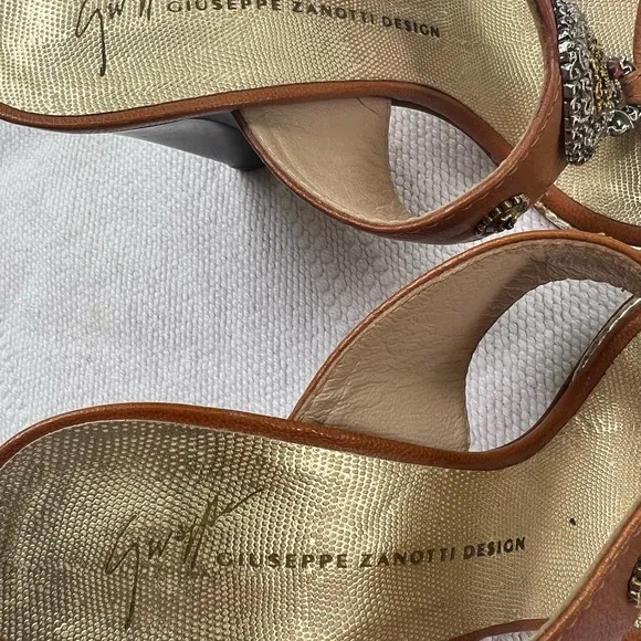Giuseppe Zanotti Leather Heeled Sandals Jeweled Size 6 brown