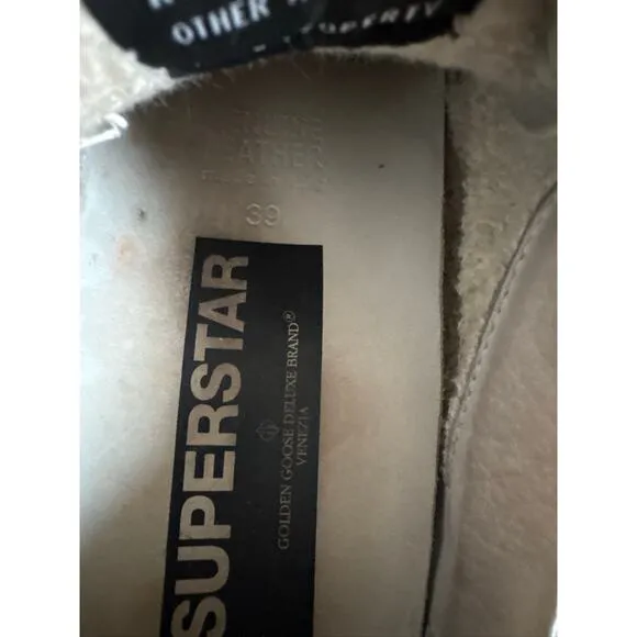 Golden Goose DB Superstar Sneakers - White with Gray Glitter Detail 39