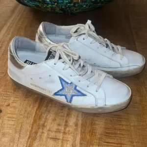 Golden goose /DB White Sneakers with Blue Star Accent