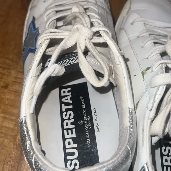 Golden goose /DB White Sneakers with Blue Star Accent