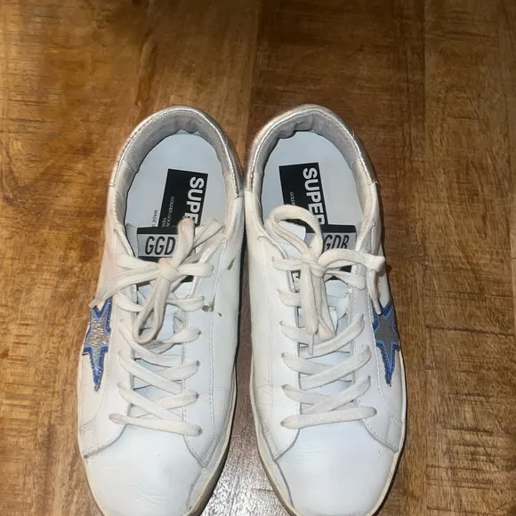 Golden goose /DB White Sneakers with Blue Star Accent
