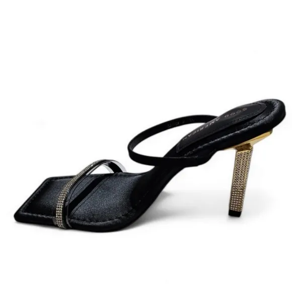 GOOD AMERICAN Shoes Satin Rhinestone Strappy Sandals Heels Womens 8.5