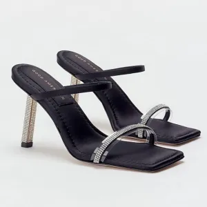 GOOD AMERICAN Shoes Satin Rhinestone Strappy Sandals Heels Womens 8.5