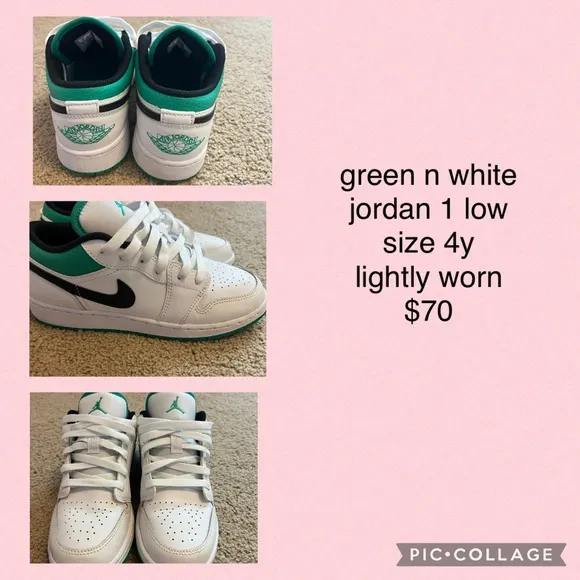 Green and White Jordan 1 Low Sneakers