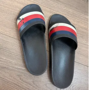GUCCI 308234 Benassi Tricolor Color Shoes US 10 Shower Sandals Pool Rubber White