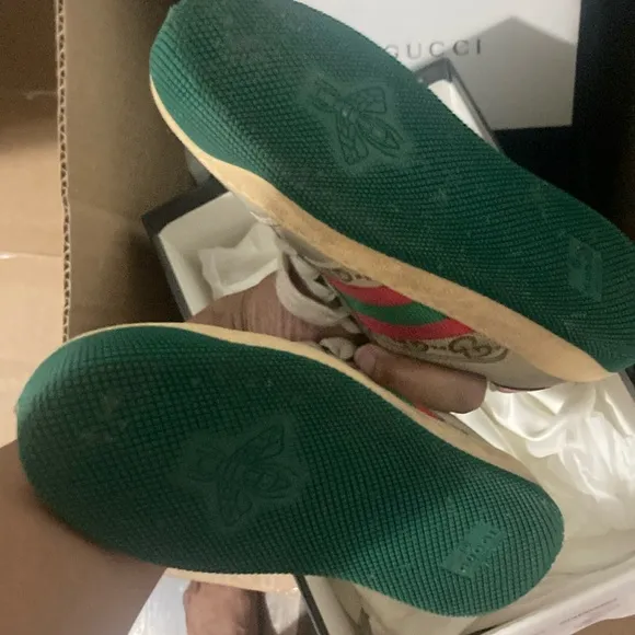 Gucci Beige Sneakers with Red and Green Stripes