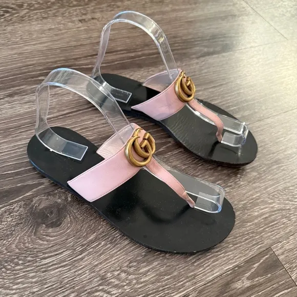 Gucci Marmont Leather Thong Sandals Authentic