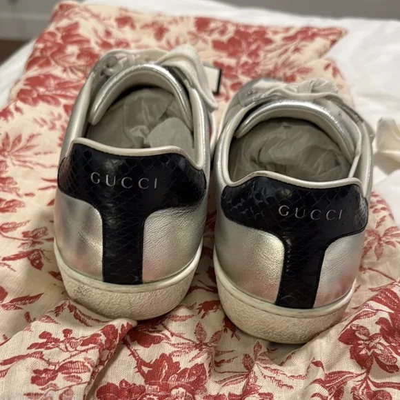 Gucci Silver Sneakers with Red and Blue Stripes