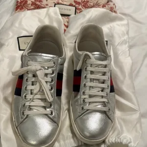 Gucci Silver Sneakers with Red and Blue Stripes