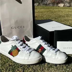 Gucci White Sneakers with Pineapple and Star