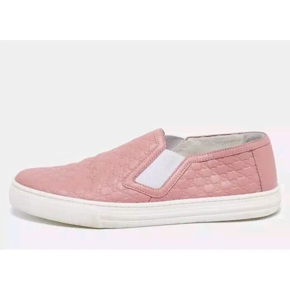 Gucci Women's‎ Microguccissima Signature Leather Slip On Sneakers Size 37 Pink