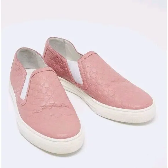 Gucci Women's‎ Microguccissima Signature Leather Slip On Sneakers Size 37 Pink