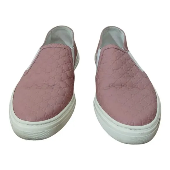 Gucci Women's‎ Microguccissima Signature Leather Slip On Sneakers Size 37 Pink