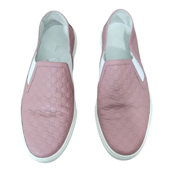 Gucci Women's‎ Microguccissima Signature Leather Slip On Sneakers Size 37 Pink
