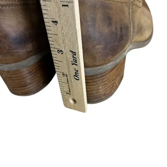 Guess Brown Leather  Knee-High Rustic Western Boots With Studded Strap Size 7.5M