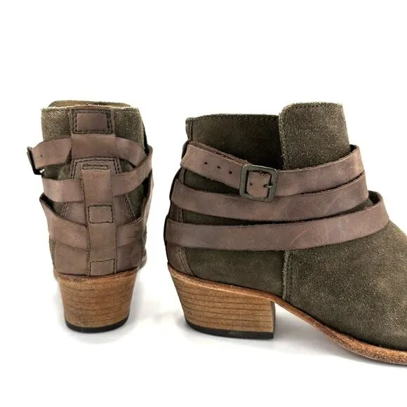 H By HUDSON “HORRIGAN” GREEN/BROWN LEATHER CUBAN HEEL HANDCRAFTED ANKLE BOOTS