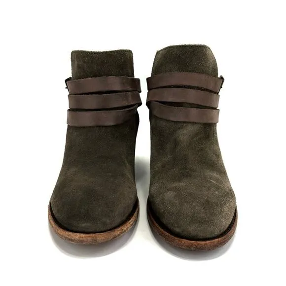 H By HUDSON “HORRIGAN” GREEN/BROWN LEATHER CUBAN HEEL HANDCRAFTED ANKLE BOOTS