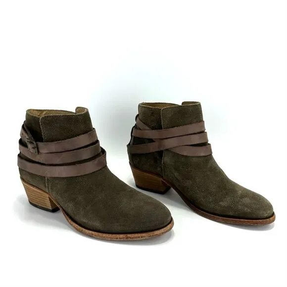 H By HUDSON “HORRIGAN” GREEN/BROWN LEATHER CUBAN HEEL HANDCRAFTED ANKLE BOOTS