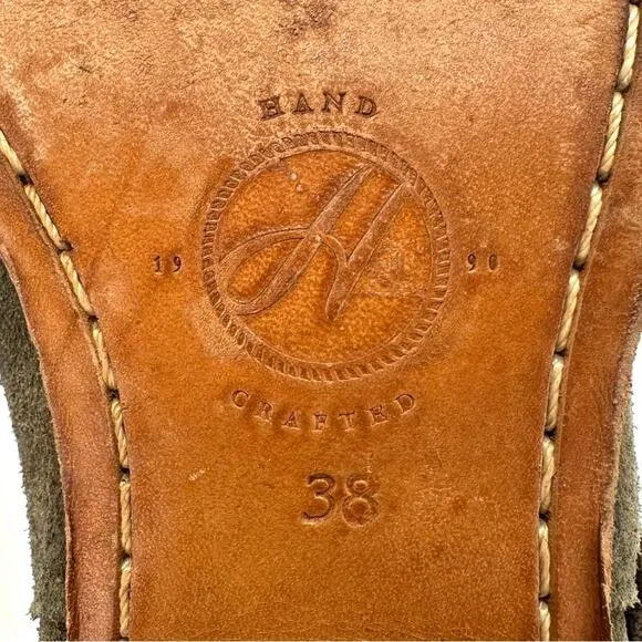 H By HUDSON “HORRIGAN” GREEN/BROWN LEATHER CUBAN HEEL HANDCRAFTED ANKLE BOOTS