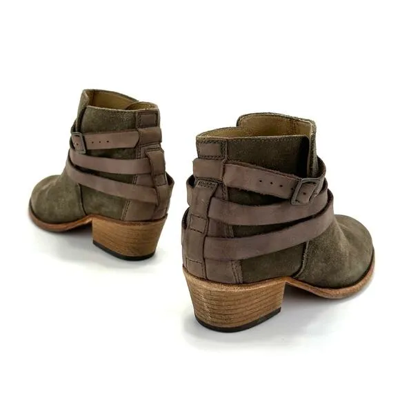 H By HUDSON “HORRIGAN” GREEN/BROWN LEATHER CUBAN HEEL HANDCRAFTED ANKLE BOOTS