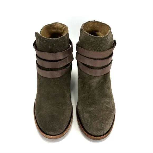 H By HUDSON “HORRIGAN” GREEN/BROWN LEATHER CUBAN HEEL HANDCRAFTED ANKLE BOOTS