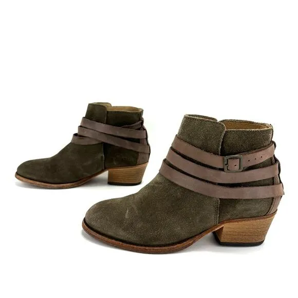 H By HUDSON “HORRIGAN” GREEN/BROWN LEATHER CUBAN HEEL HANDCRAFTED ANKLE BOOTS