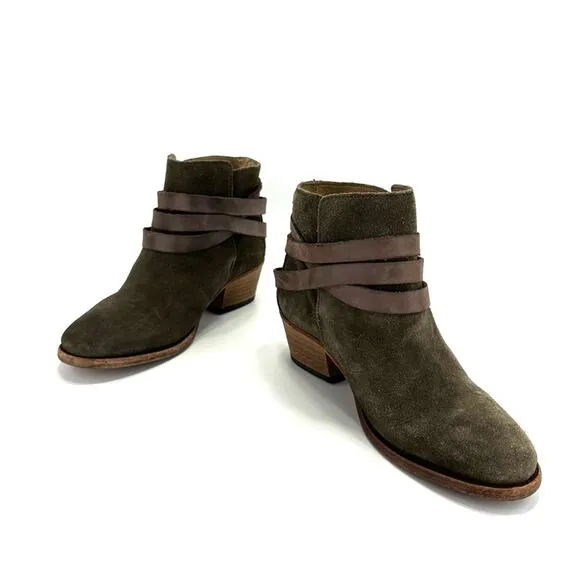 H By HUDSON “HORRIGAN” GREEN/BROWN LEATHER CUBAN HEEL HANDCRAFTED ANKLE BOOTS