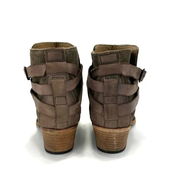 H By HUDSON “HORRIGAN” GREEN/BROWN LEATHER CUBAN HEEL HANDCRAFTED ANKLE BOOTS