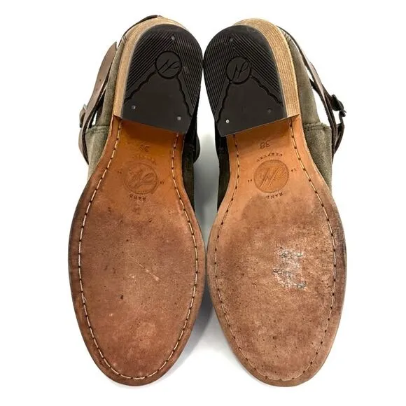 H By HUDSON “HORRIGAN” GREEN/BROWN LEATHER CUBAN HEEL HANDCRAFTED ANKLE BOOTS