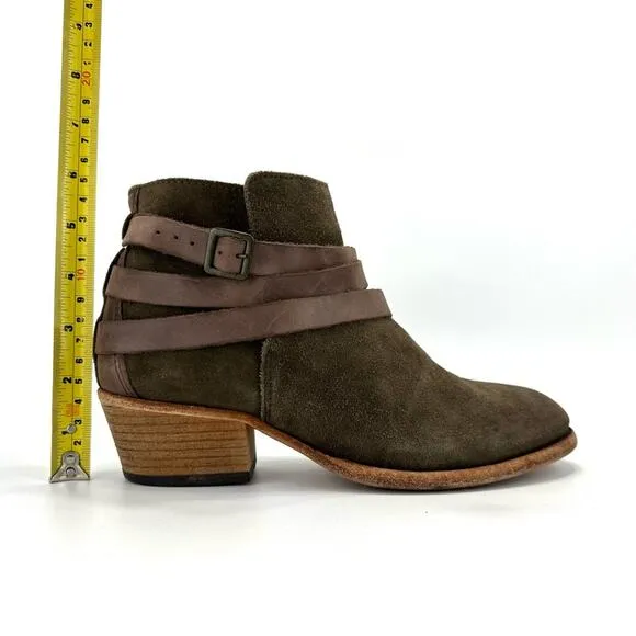H By HUDSON “HORRIGAN” GREEN/BROWN LEATHER CUBAN HEEL HANDCRAFTED ANKLE BOOTS