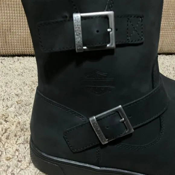 Harley-Davidson men’s Black Leather Ankle Boots With Double Buckle Straps Size 9