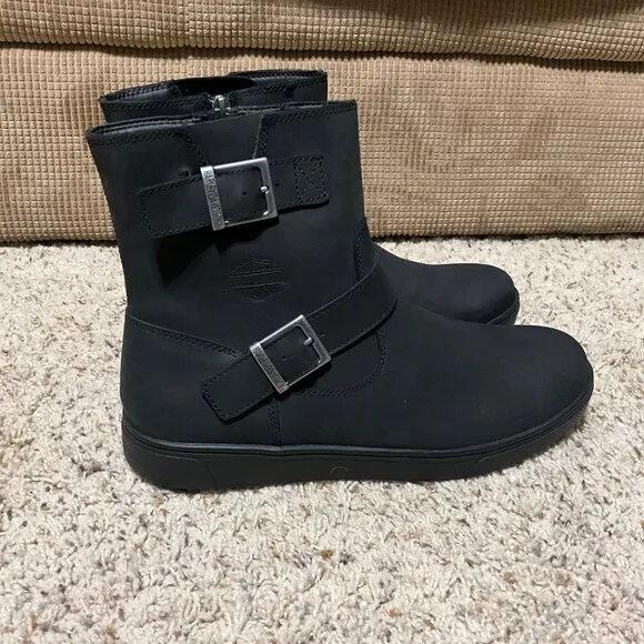Harley-Davidson men’s Black Leather Ankle Boots With Double Buckle Straps Size 9