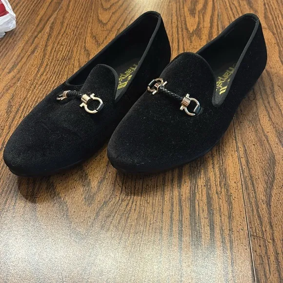 Harpelunde Men Buckle Shoes Velvet Loafers Handmade Smoking Slippers size 8