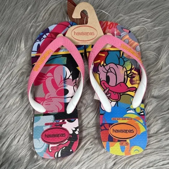 Havaianas Disney Minnie Mouse &amp; Daisy Flip Flops Womens Size 6/7 Sandals New