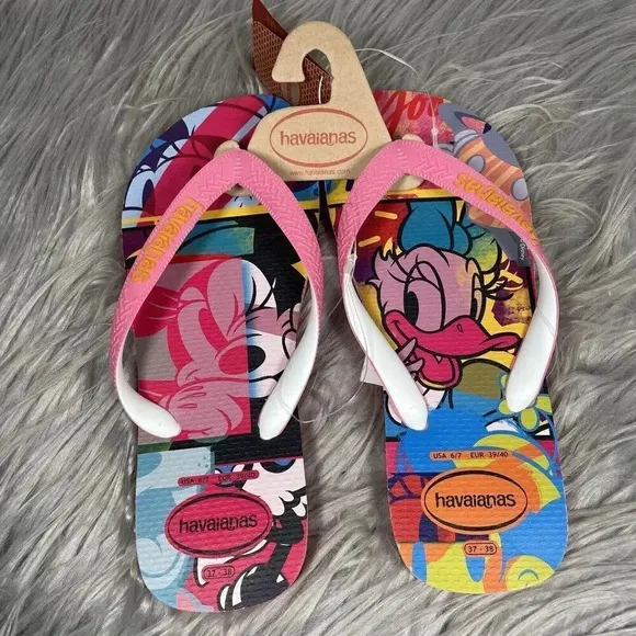 Havaianas Disney Minnie Mouse &amp; Daisy Flip Flops Womens Size 6/7 Sandals New