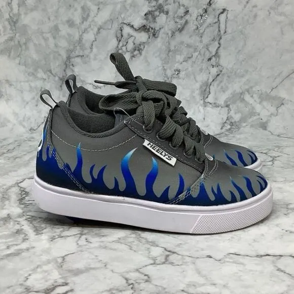 Heelys Kids Size 13C Gray/Blue Flame Pro 20 Prints Skate Shoes Lace Up P9-7