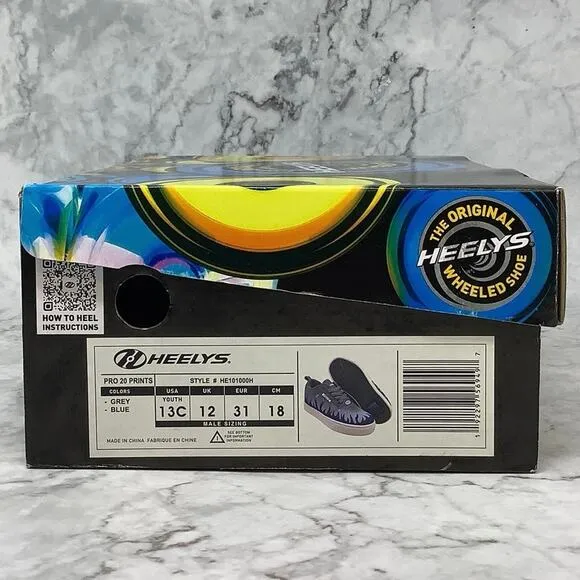 Heelys Kids Size 13C Gray/Blue Flame Pro 20 Prints Skate Shoes Lace Up P9-7