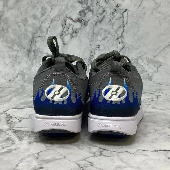 Heelys Kids Size 13C Gray/Blue Flame Pro 20 Prints Skate Shoes Lace Up P9-7