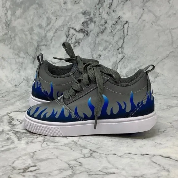 Heelys Kids Size 13C Gray/Blue Flame Pro 20 Prints Skate Shoes Lace Up P9-7