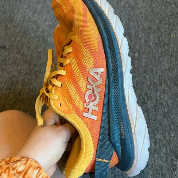 HOKA Mach Supersonic Orange &amp; Navy Sneakers, size 8.5