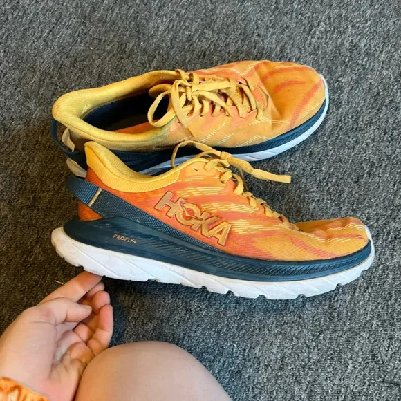 HOKA Mach Supersonic Orange &amp; Navy Sneakers, size 8.5