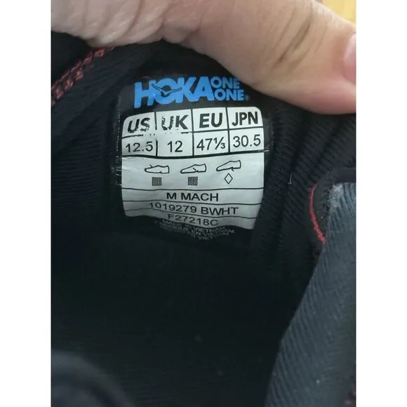HOKA Mens One One Mach Black White Running Shoes Size 12.5