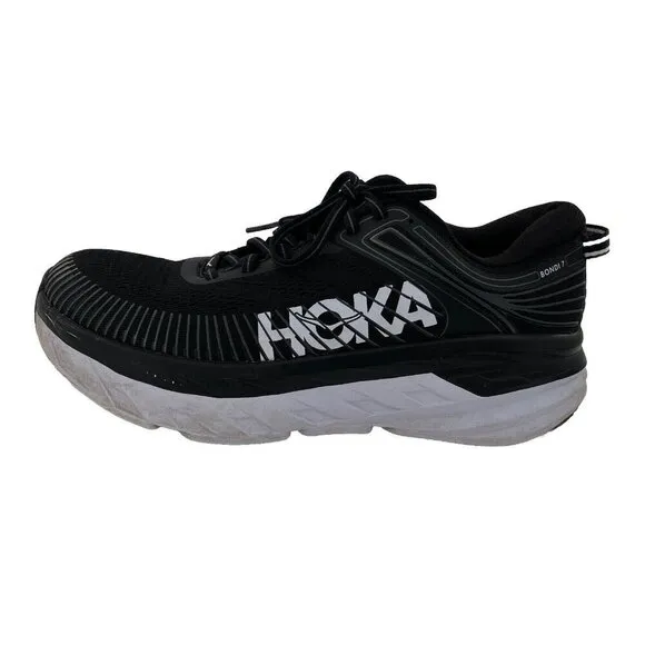 Hoka One One Sneakers Bondi 7 Women's 9 sz Black White Running Shoes 1110519BWHT