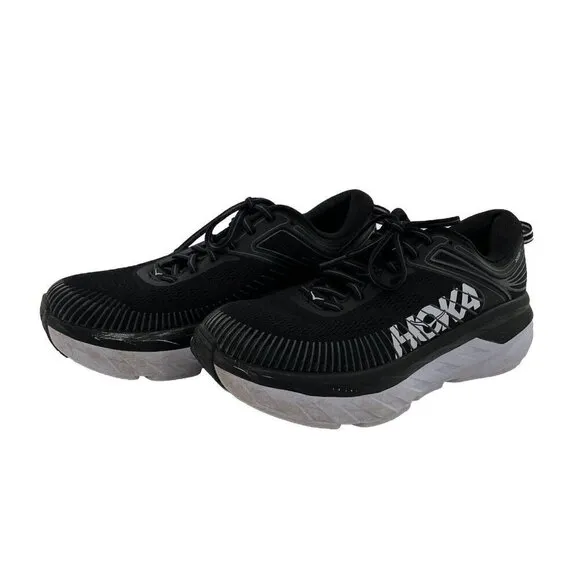 Hoka One One Sneakers Bondi 7 Women's 9 sz Black White Running Shoes 1110519BWHT
