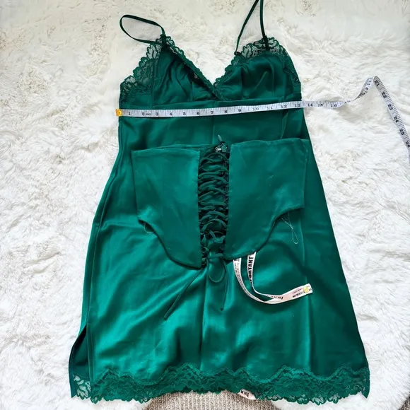 House of CB Corset Lace Satin Slip Dress S - Pine Green