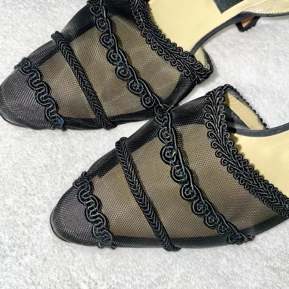 House of Zalo Designer Black Sheer Mesh Sling Back Heels Pumps Size 8 New